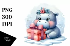 Cute Baby Hippo with Gift Box PNG Product Image 3