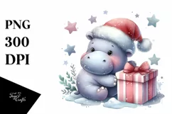 Cute Baby Hippo with Gift Box PNG Product Image 3