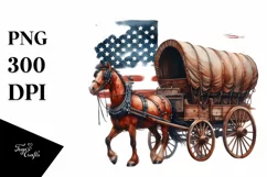 Vintage Rusted Horse Wagon with USA Flag | Sublimation Product Image 1