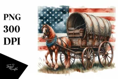 Vintage Rusted Horse Wagon with USA Flag | Sublimation Product Image 3