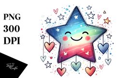 Smiling Star with Hearts Watercolor PNG Product Image 1