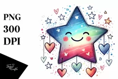 Smiling Star with Hearts Watercolor PNG Product Image 1