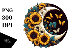 Retro Moon with Sunflowers, Transparent PNG Product Image 1