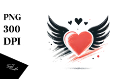 Simple Paintbrush Style Heart with Wings, Transparent PNG Product Image 1