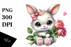 Bunny Roses, Clipart |T-shirt, Mug PNG Product Image 1