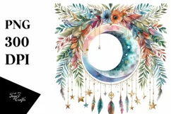 Vibrant Boho Moon with Stars, Transparent PNG Product Image 1