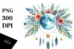 Vibrant Boho Moon with Stars, Transparent PNG Product Image 1