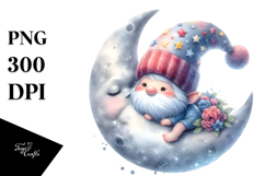 Baby Gnome on the Moon Watercolor PNG Product Image 1