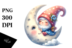 Baby Gnome on the Moon Watercolor PNG Product Image 1