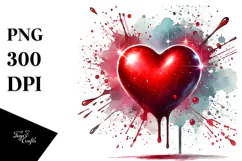 Red Glossy Heart on Splashy Background PNG Product Image 1