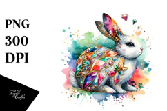 Colorful Bunny Made of Diamonds with Golden Insertions PNG Product Image 1