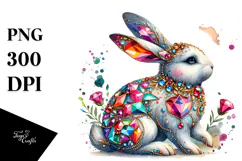 Colorful Bunny Made of Diamonds with Golden Insertions PNG Product Image 1