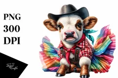 Colorful Watercolor Baby Cow Square Dancer's Outfit PNG Product Image 1