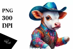 Colorful Watercolor Baby Cow Square Dancer's Outfit PNG Product Image 3