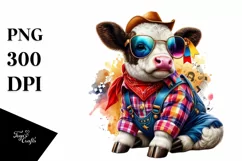 Colorful Watercolor Baby Cow Square Dancer's Outfit PNG Product Image 3
