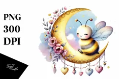 Colorful Bee on Moon, Transparent PNG Product Image 1