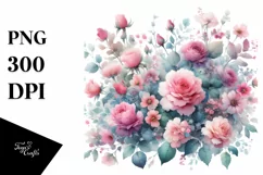 Vibrant Pink Roses Washed Watercolor | Sublimation | Clipart Product Image 3