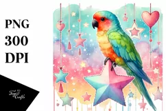 Colorful Pastel Parrot on Star with Hearts PNG Product Image 1