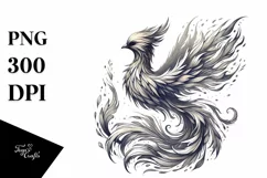 Vintage Pencil Phoenix Bird Heart, PNG Product Image 1