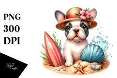 French Bulldog Surf and Shell Clipart Product Image 1