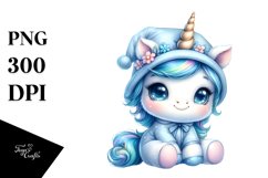 Cute Baby Unicorn Blue Hat | Watercolor Art | Clipart Product Image 3