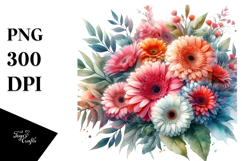 Colorfull Gerbera Washed Watercolor | Sublimation | Clipart Product Image 1