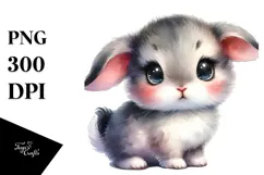 Digital Watercolor Cute Baby Rabbit PNG Product Image 1