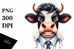 Cow Funny Big-eyed Tie-wearing Cow Character Product Image 1