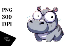 Cute Hippo with Exaggerated Eyes, PNG Product Image 1