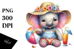 Digital Painting with Baby Elephant Wearing Beach Wear PNG Product Image 1