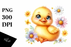 Colorful Baby Duck with Flowers Clipart Product Image 2