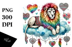 Colorful Cute Boho Lion, PNG Product Image 1