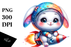 Vibrant Bunny with Rocket Ship PNG Product Image 1