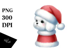 Cute Maltese with Santa Hat, High-Res PNG Product Image 1