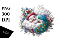 Whimsical Baby Peacock Sleeping on the Cloud PNG Product Image 1