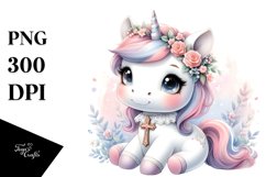 Cute Baby Unicorn with Crocus Clipart Product Image 3