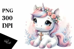 Cute Baby Unicorn with Crocus Clipart Product Image 3