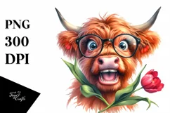 Cow Highland Cow Biting Rose and Tulip Mouth Product Image 3