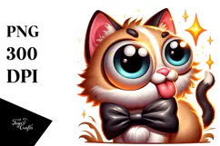 Cute Cartoon Cat with Bow Tie PNG Product Image 1