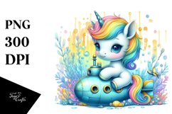 Baby Unicorn with Submarine, Colorful PNG Product Image 3