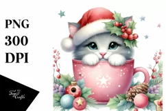 Cute Cat with Santa Hat, Christmas PNG Product Image 1