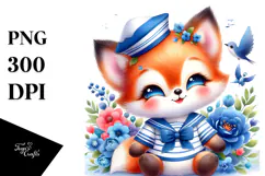 Cute Baby Fox in Sailor Suit | Sublimation | Clipart Product Image 1