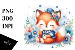 Cute Baby Fox in Sailor Suit | Sublimation | Clipart Product Image 1