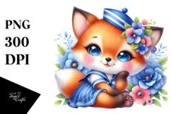Cute Baby Fox in Sailor Suit | Sublimation | Clipart Product Image 1