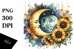 Vibrant Moon with Hanging Stars and Sunflowers, Transparent Product Image 1