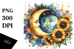 Vibrant Moon with Hanging Stars and Sunflowers, Transparent Product Image 1