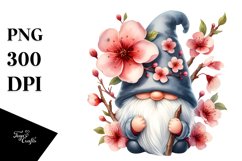 Cute GNOME with Cherry Blossom Floral Frame PNG Product Image 1