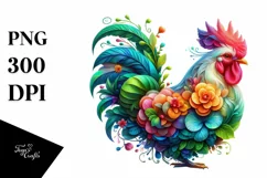 Chicken with Abstract Flower Body PNG Product Image 3