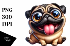 Crazy Funny Pug | Watercolor Clipart Product Image 1