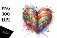 Colorful Heartmade of Wood with Golden Insertions PNG Product Image 1